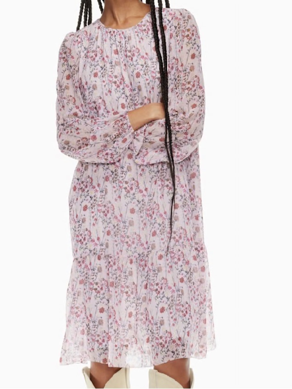 Aritzia Wilfred Rose Floral Pink Tiered Dress Miriam Dress 9645